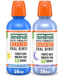 TheraBreath AM + PM Mouthwash Bundle, Morning & Overnight Rinses, 16 fl oz, 2-Pack